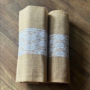 Burlap Table Runners with White Lace Trim - Natural